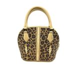 Genuine Stingray Exotic‎ Leather Leopard Print Satchel Handbag Purse, Gold Trim Brown Photo 2
