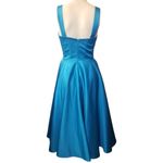 Unique Vintage Turquoise Satin Happily Ever After Pleated Swing Dress size XS Photo 3