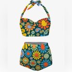 NEW Retro 70’s 2 Pc Bikini Set High Waist Bikini Swimsuit Halter Ruched M Blue Size M Photo 7