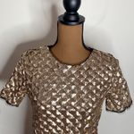 Bar III Gold Sequined embellished textured Diamond pattern lace trimmed top XS Photo 6