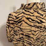 Amanda Smith  Petite Pure Silk Tan Zebra Print Button Down Short-Sleeve Shirt Photo 4