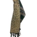 Steve Madden Reversible Wrap Shawl Scarf Green Plaid & Leopard Fringe 82x21’ NWT Photo 2