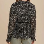 In Bloom  size medium peasant blouse daisy pattern black lace panel tasseled neck Photo 2