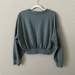 Boutique Matching V Neck Cropped Teal Lounge Set Photo 2