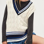 Free People  Coastal Prep Poncho Vest - Navy Blue/Ivory OS NWOT‎ Photo 0