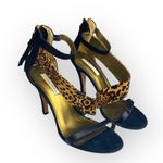Cynthia Vincent ❤︎ Calf Hair Leopard Stiletto Sandals ❤︎ Black Suede + Leather Size 7 Photo 9