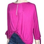 Free People Women’s Size M Pink Oversized Keepin On Tie Sleeve Tee T-Shirt Photo 2