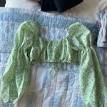 H&M Green Floral Ruffle Puff Sleeve Top Photo 3