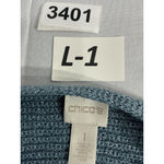 Chico's Womans Size 1 (small-8) Blue Mettalic Pull Over Short Sleeve Sweater Photo 2