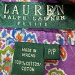 Ralph Lauren Vtg Lauren  Petite Purple Paisley Shirt 100%‎ Cotton P/S Fall Boho Photo 4