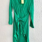 Suboo green maxi midi V neck satin dress high low XS Photo 1