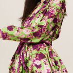 Giovanna Nicolai Silk Floral Wrap Top Size 44 Medium Purple Green Floral Chic Photo 0