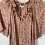 Current Air  Los Angeles Tie Pleated Floral Midi Dress Tan Size XS Photo 3