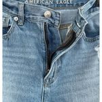 American Eagle SZ 2 LONG Mom Jeans Mid-Rise Whiskered Distressed Light Wash Blue Photo 4