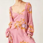 Free People NWT Francesca Floral Puff Long Sleeves Mini Dress Rose Pink Size Med Photo 0