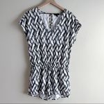 J.Crew Linen Blend Short Sleeve Romper w/ pockets in Black White Ikat Print, XS Photo 2