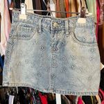 Playboy NWT  Denim Mini Skirt with Embroidered Symbols Photo 0