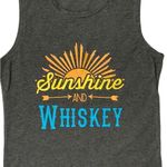 None Sunshine & Whiskey Grey Graphic Muscle Tank Photo 2