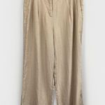 Magaschoni Linen Pants Size L Tan Wide Leg Pleated Elastic Waist Relaxed Fit Photo 0