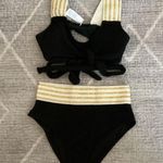 Cupshe Women's Black Gold Beige High Waist 2 piece Bikini Swimsuit Size Medium Photo 0
