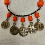 Vintage Boho Tribal Style Necklace Orange Resin Beads Brass Spiral Discs Photo 1