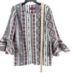 Sweet Sinammon Jacket L Multicolor Woven Aztec Open Bell Sleeves Boho Western White Size L Photo 5