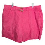 Ralph Lauren Lauren  Pink Linen Belted Bermuda Shorts Size 14 Preppy Coastal Photo 0