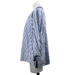 ZARA  Blue White Striped Embroidered Tie Neck Tassels Long Sleeve Blouse Top Sz M Photo 1