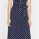 J.Crew J.‎ Crew Dress Womens Size 2 Navy Blue White Polka Dot Elinor V Neck Midi Tie Photo 0