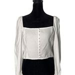 Forever 21 Corset Crop Top Women L White Long Sleeve Square Neck Coastal Cowgirl Photo 0