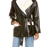 Pascale La Mode faux leather wrap jacket black w/white faux fur lining Size L Size L Photo 0