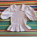 Storia Smocked Blue Gingham Peplum Top with Puff Sleeves & Square Collar size S Photo 8