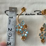 Oscar de la Renta  Gold and Light Blue Floral Earrings Photo 11
