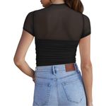 NWT REORIA Women’s Sheer Mesh Ruched Bodysuit – Medium Black Photo 1