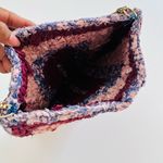 Handmade Woven Rainbow Clutch Bag with Gold Chain Handle Pink Photo 3