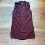 Michael Stars Burgundy Band Collar Sleeveless Pleated Shoulder Shirt Dress Sz L Photo 2