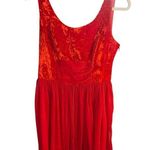 Free People  Vibrant Red Crushed Velvet Party Mini Baby Doll Dress Sz 8 Photo 0