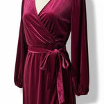 Nine West Velvet Dress Women's L Long Sleeve Wrap Magenta Mini Party Photo 0