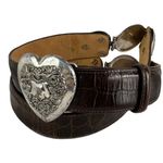 Brighton Vintage Leather Crocodile Embossed Silvertone Heart Buckle Sz M EUC Photo 6
