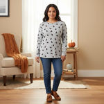 Croft & Barrow  Gray Long Sleeve T-Shirt Dog Print Pullover Petite Cotton Photo 2