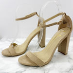 Lulus Taylor Women's Size 7 Beige Faux Suede Ankle Strap Block Heel Sandals Photo 0