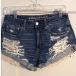 American Eagle Size 6 Destroyed Cut off Shorts Lace Pockets hi rise Blue Photo 3