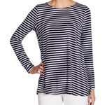 Mott50 Shirt Women Medium Blue White Striped UPF 50 Sun Shirt Tee Gorpcore Blue Photo 0