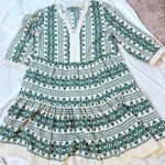 Figueroa & Flower Boho Cottagecore Tiered Midi Dress L — Cream & Teal Split Neck White Size L Photo 4