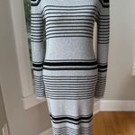 Gap Gray Black Striped Ribbed Stretch Knit Crewneck Long Sleeve Dress Sz Medium Photo 3