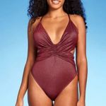 Shade & Shore Monokini Plunge Cut Out High Leg Lurex One Piece Swimsuit - ™ Burgundy Photo 2