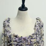 Free People Mabel Lilac Combo Purple Yellow Floral Sheer Puff Sleeve Top Large Photo 1