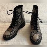 Chelsea and Violet War Womens Black Tan Snakeskin Leather LaceUp Combat Boots Photo 0