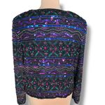 Vintage Collarless Beaded Silk Evening Jacket Black Purple Teal Sequin Elegant Size 14 Photo 3