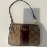 Coach Corner Zip Wristlet in Signature Khaki PVC and Sherry Leather RARE Color Photo 3